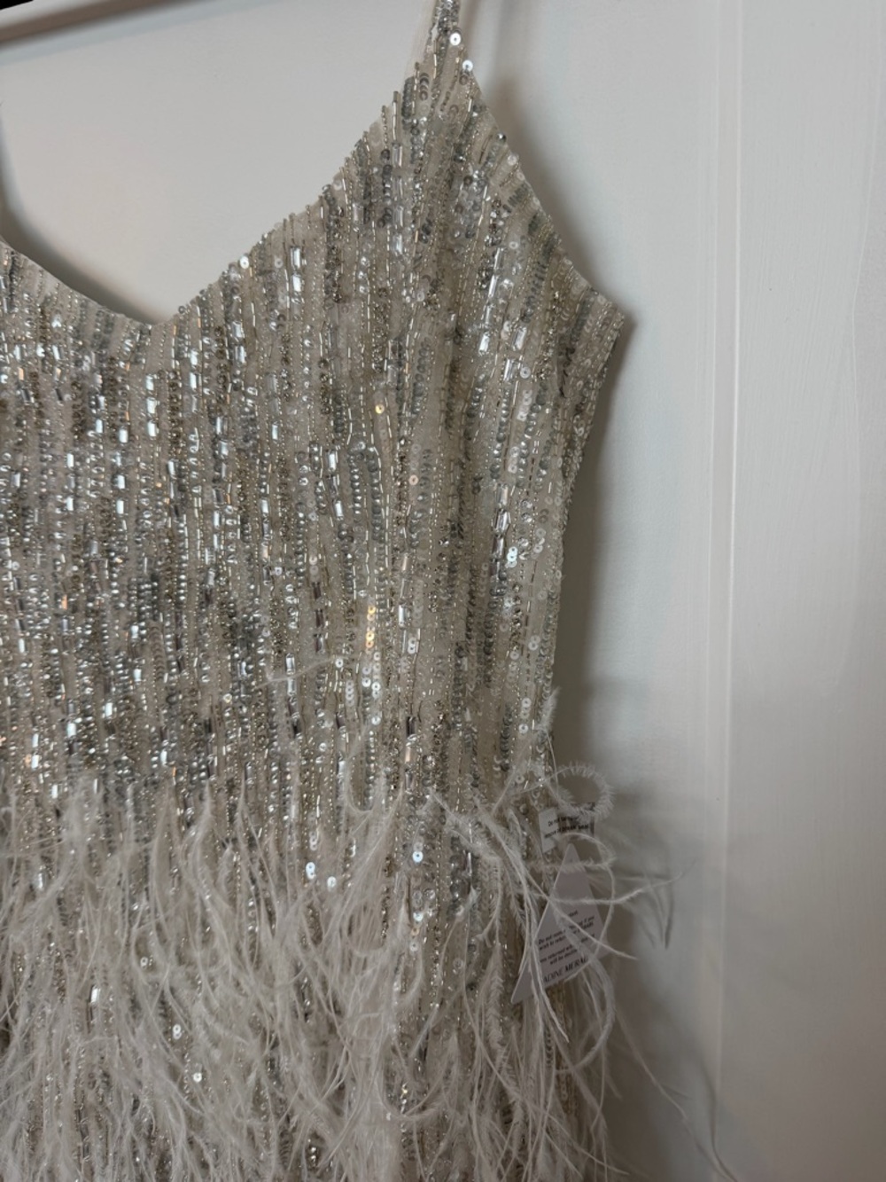 NWT NADINE MERABI Christy Silver Sequin & Feather Mini Dress - Picture 8 of 16